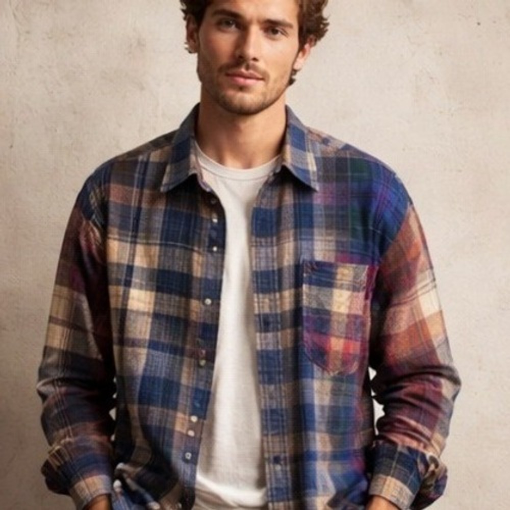 Staley Gretzinger L The Shirts Vintage Mens Wool‎ Patchwork Shirt Unique Design